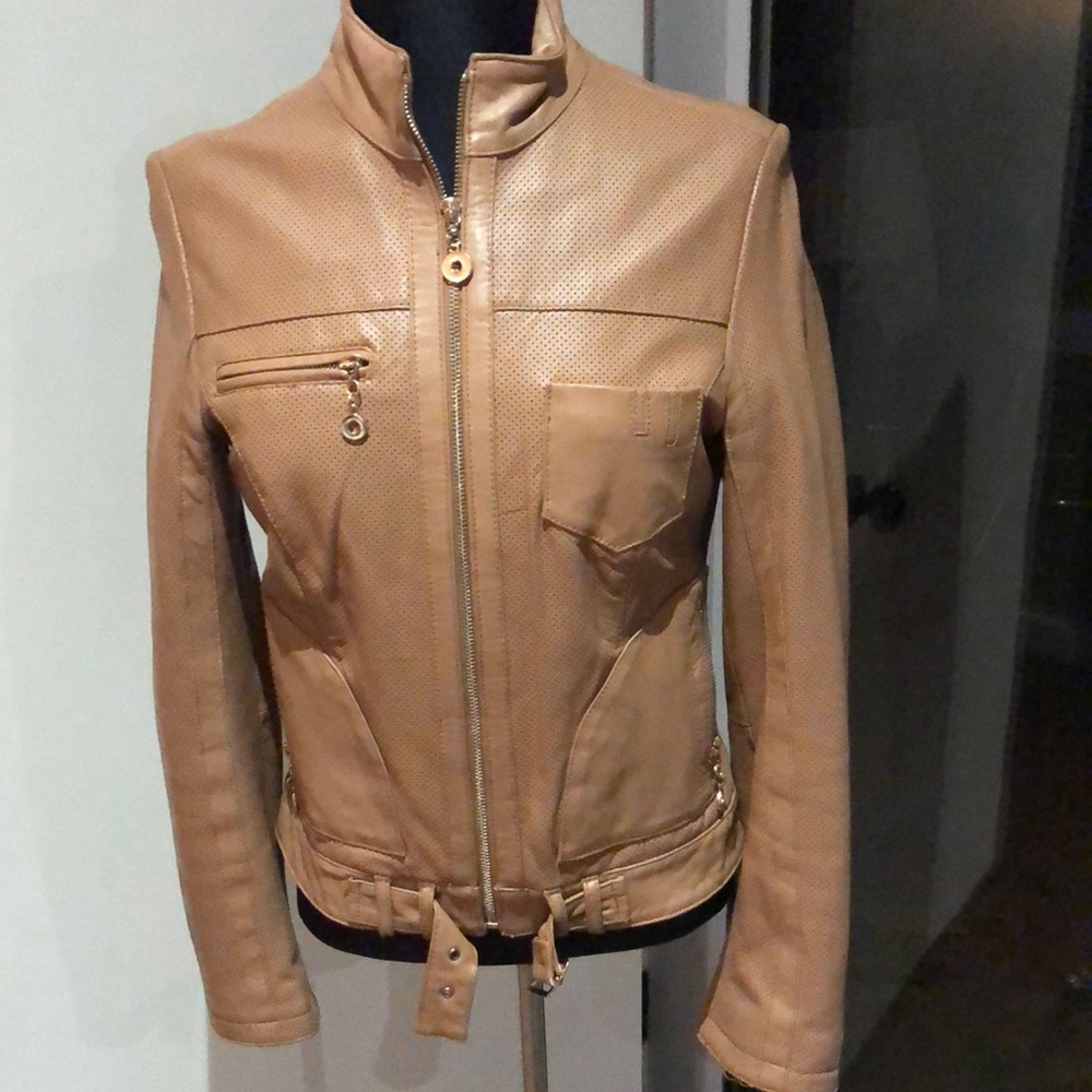 White House Black market, camel perforated, motorcycle jacket, XXS